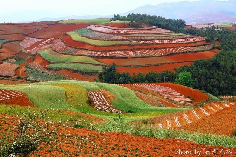 Terrazas rojas y ocre de Dongchuan en China