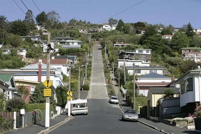La calle más empinada y empinada, Baldwin Street, Dunedin, Nueva Zelanda