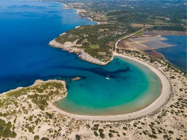 Voidokilia, Messinia desde el aire, una de las mejores playas de Grecia